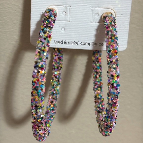 🎉❤️Mona Large Multicolor Glitter Hoop Earrings Jewelry Game Day - Picture 7 of 7